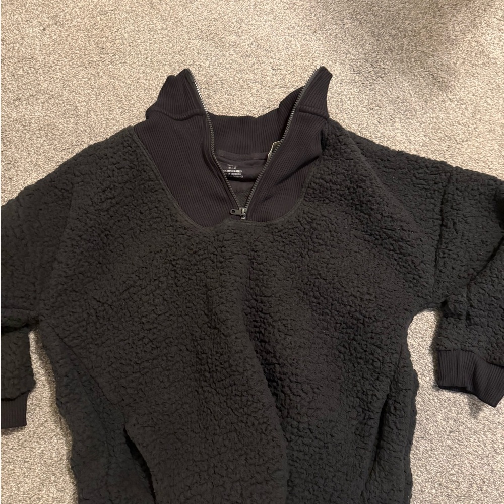 Aerie Black Sherpa Half-Zip Pullover